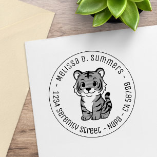 Söt tigerunge rund adress stämpel