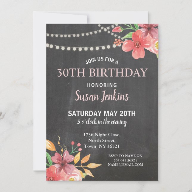 Söt till Rustic Rosa Blommigt  Birthday Rustic Inbjudningar (Framsida)