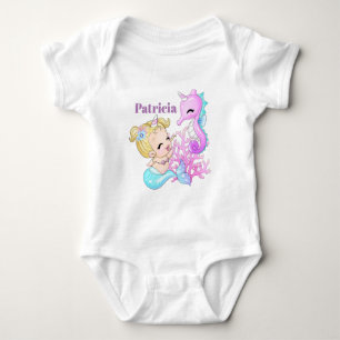 Söt tilltalsnamn bebis sjöjungfru sjöhästar enhörn t shirt