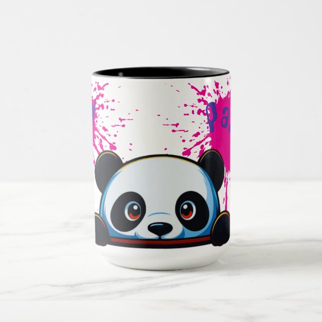 Söt Tittande Baby Panda Rosa Stänk Två-Tons Mugg (Center)