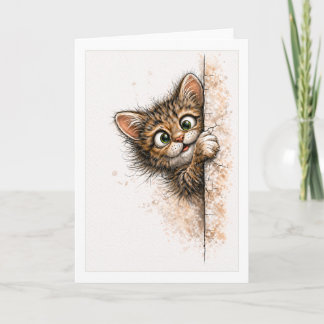 Söt Tittande Katt Fil Minimalistisk Akvarell Kitty Kort