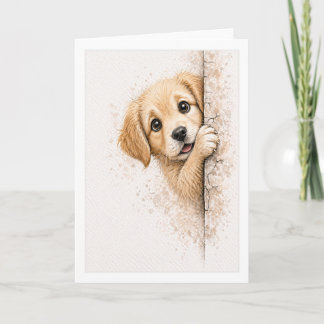 Söt Tittande Valp Blank Akvarell Hund Kort