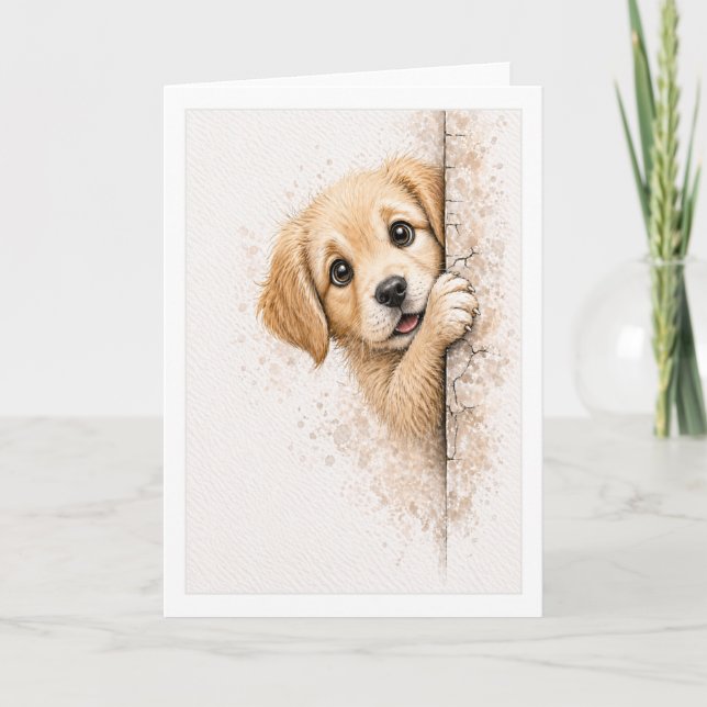 Söt Tittande Valp Blank Akvarell Hund Kort (Framsida)