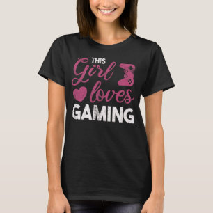 Söt tjej älskar gaming rosa hjärta Gamer design T Shirt