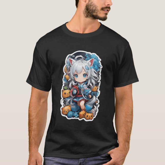 söt tjej anime tjej t shirt (Framsida)