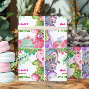 Söt tjej dinosaurie 4-års födelsedagsfest presentpapper