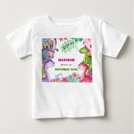 Söt tjej dinosaurie 4-års födelsedagsfest t shirt
