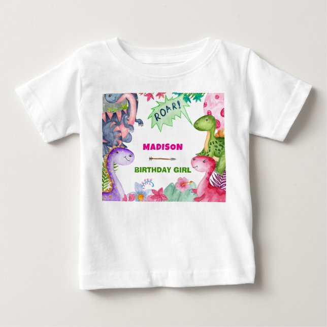 Söt tjej dinosaurie 4-års födelsedagsfest t shirt (Framsida)