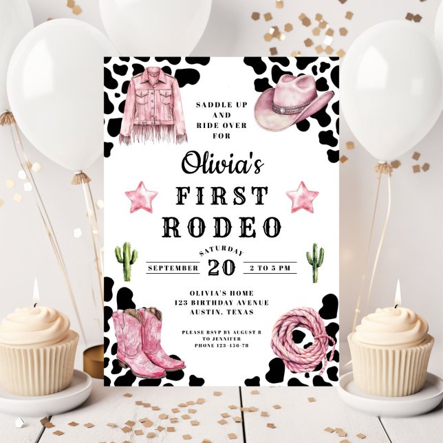 Söt Tjej Första Rodeo 1-års Födelsedag Inbjudningar (Cute Girl's First Rodeo 1st Birthday Invitation)