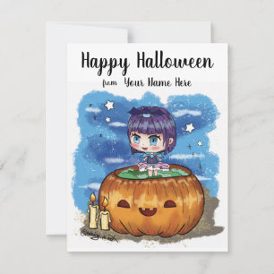 Söt tjej i pumpa Halloween Säsongsbetonad kort