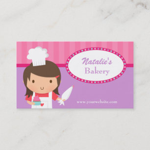 Söt tjej kock Cupcake Bageri Kafé Rosa Lila Visitkort