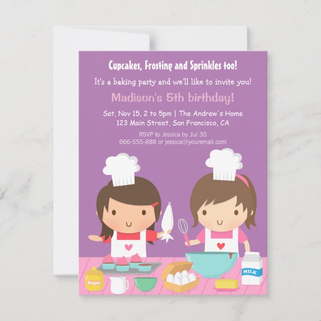 Söt tjej kock Cupcake bakning Födelsedagsfest Inbjudningar (Framsida)
