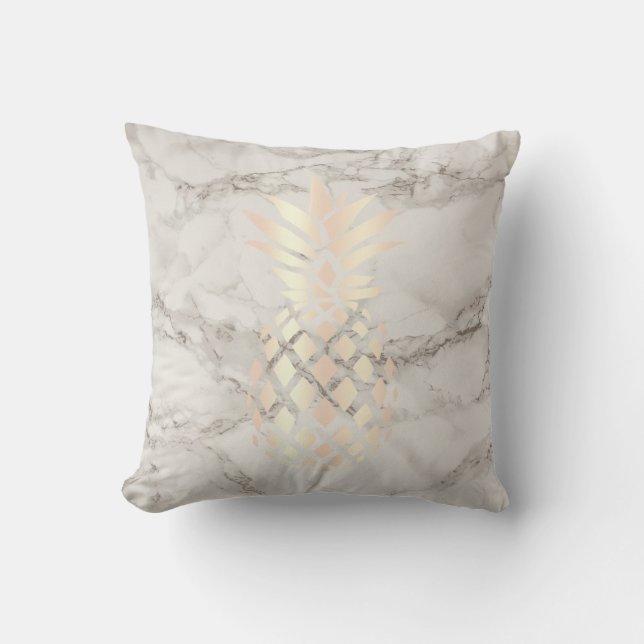 Söt tjej koppar rosa guld pineapple marmor kudde (Framsida)