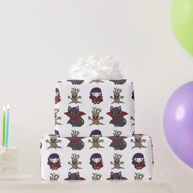 Söt tjej-liten häxa katt & träd Halloween-present Presentpapper (Festgåvor)