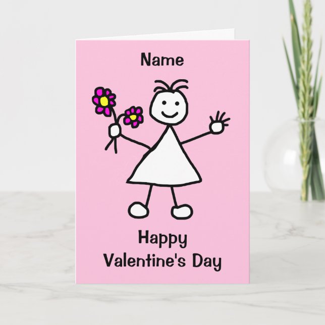 Söt tjej med blommor Alla hjärtans dag Kort (Framsida)
