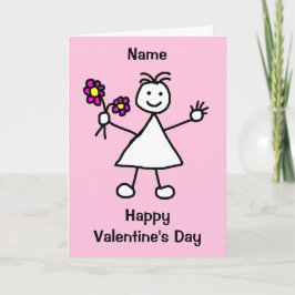 Söt tjej med blommor Alla hjärtans dag Kort