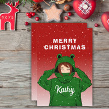 Söt tjej med grön grodorm hoodie ritning jul