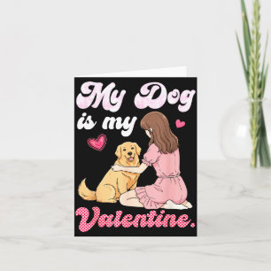Söt Tjej Med Min Hund Är Min Valentine Golden Retr Kort