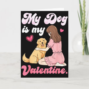 Söt Tjej Med Min Hund Är Min Valentine Golden Retr Kort