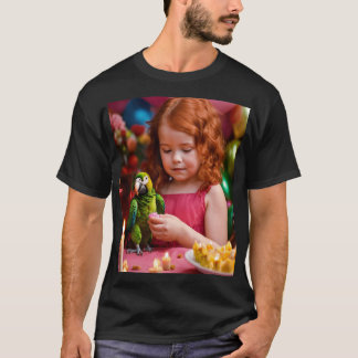 Söt tjej med papegoja T-Shirt – Färgglada Barn Ani