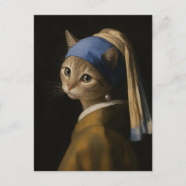 Söt tjej med pärlörhänge Kattkonst Vykort