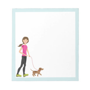 Söt tjej och en brun hund som går illustration anteckningsblock