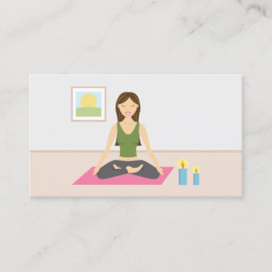 Söt tjej som gör yoga i ett rum yogainstruktör visitkort