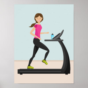 Söt tjej som springer på löpband Illustration Poster
