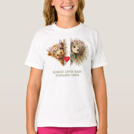Söt Tjej Som Tittar Och Highland Kalv T-Shirt