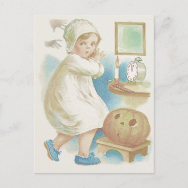 Söt tjej spöktjack-o'-lanternspumpa vykort (Framsida)