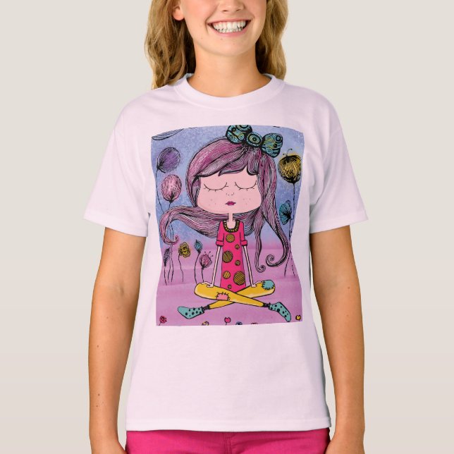 Söt tjej yogateckning Barn T-Shirt  (Framsida)