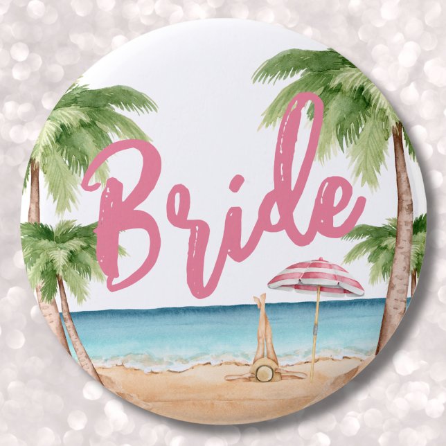 Söt tjejaktig möhippa Brud Knapp (Cute Beach Bachelorette Party Bride button)