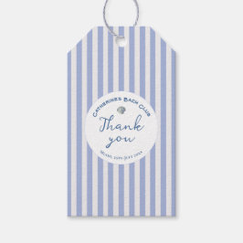 Söt tjejig blå kustcowgirlrandig Tack Presentetikett