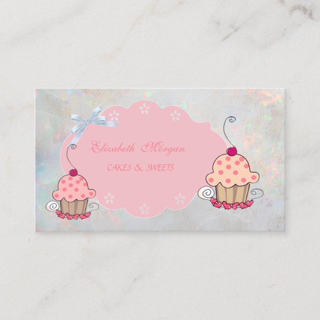 Söt Tjejig Modern, Opal Holografisk Cupcake Bageri Visitkort (Framsida)