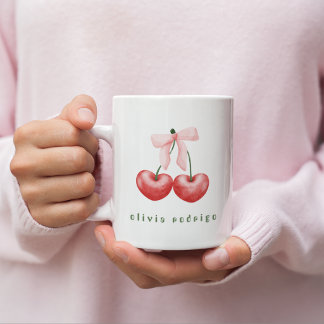 Söt Tjejig Röd & Rosa Körsbärs Hjärtformad Slöja K Kaffemugg