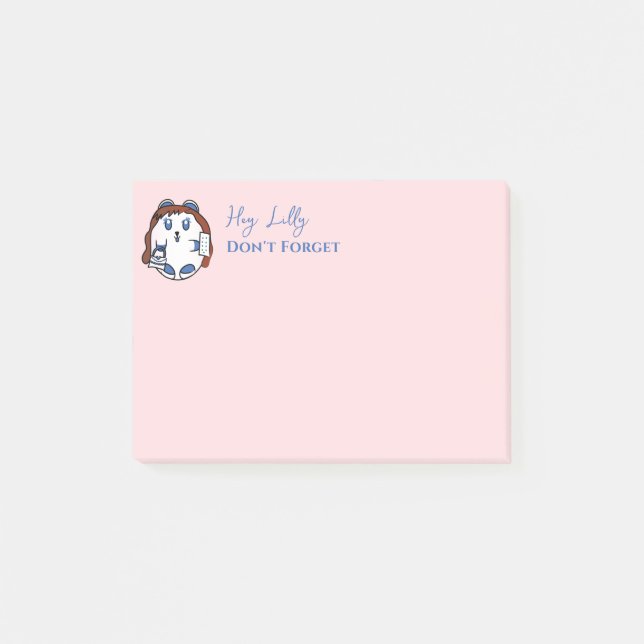 Söt tjejserie rolig fras rosafärgad blå  post-it block (Framsida)