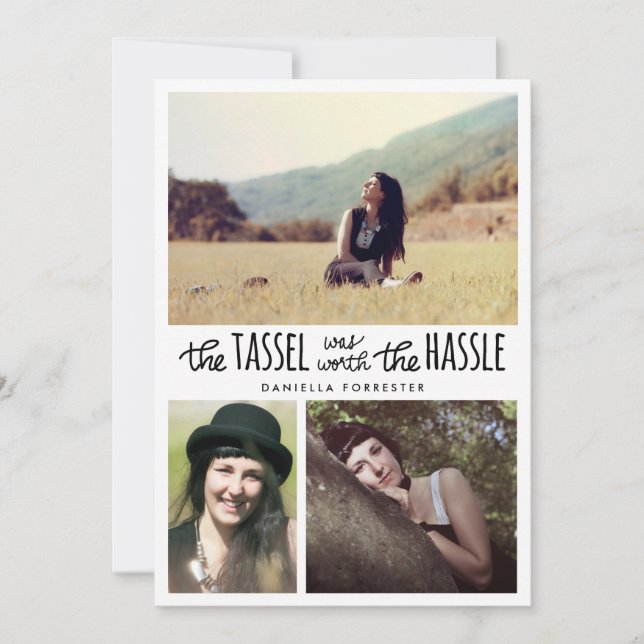 Söt tofs var mödan värd Examen Tre bilder Inbjudningar (Framsida)