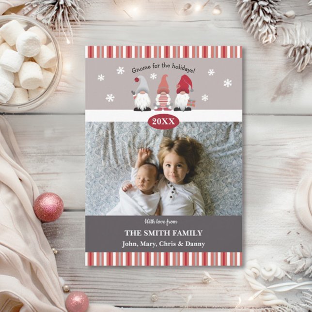 Söt tomte för högtiderna Nordic Grå Röd Rosa Julkort (Skapare uppladdad)