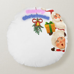 Söt tomte & fru Claus God Jul hälsning Rund Kudde