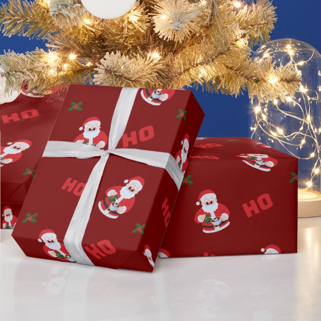 Söt tomte HO HO HO julpapper (Helgdagar)