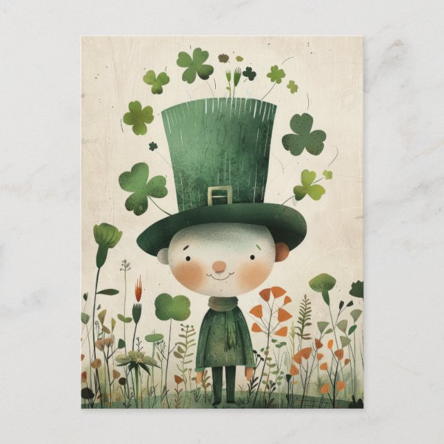 Söt tomte i akvarell St. Patrick's Day Vykort (Framsida)