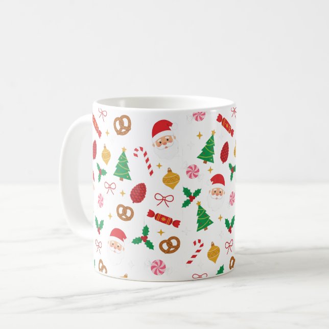 Söt tomte & julgodis-mönster-mugg kaffemugg (Framsida vänster)