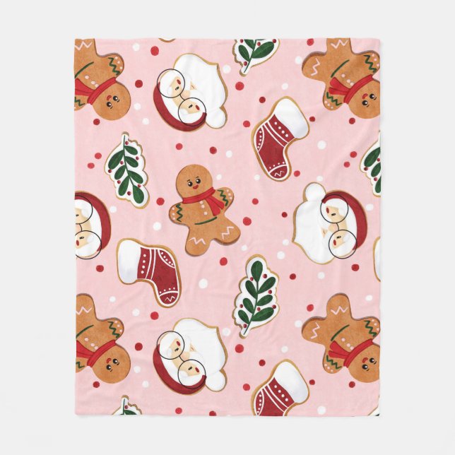 Söt tomte & julmönsterpapper  fleecefilt (Framsidan)