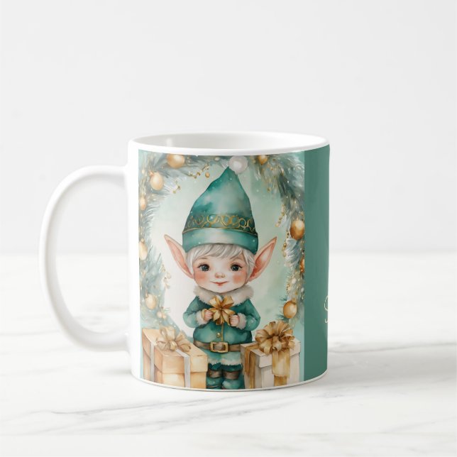 Söt tomte med julpresenter  kaffemugg (Vänster)