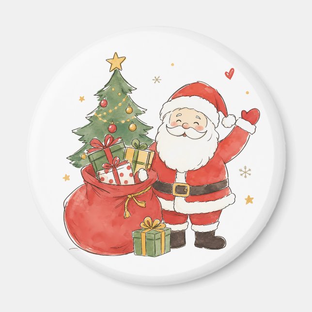 Söt tomte med presentpåse för klassisk jul  magnet (Framsidan)