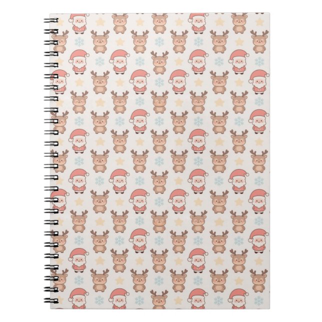 Söt tomte och renmönster anteckningsbok (Framsidan)