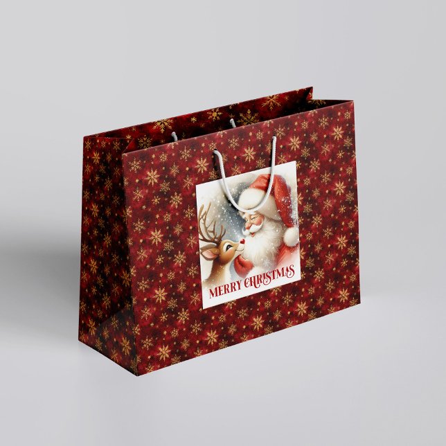 Söt tomte och Rudolf mysig julklappspåse (Cute Santa and Rudolph Cozy Christmas Gift Bag)