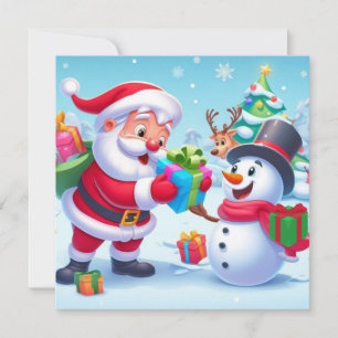 Söt tomte och snöman julkort