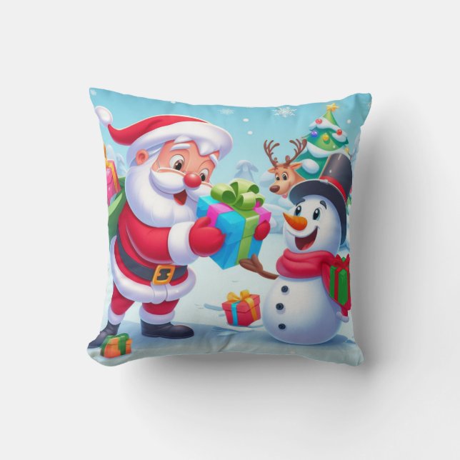 Söt tomte och snöman  kudde (Framsida)