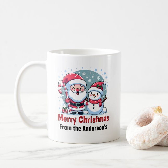 Söt tomte och snömannen jul Anpassad Kaffemugg (Med munk)